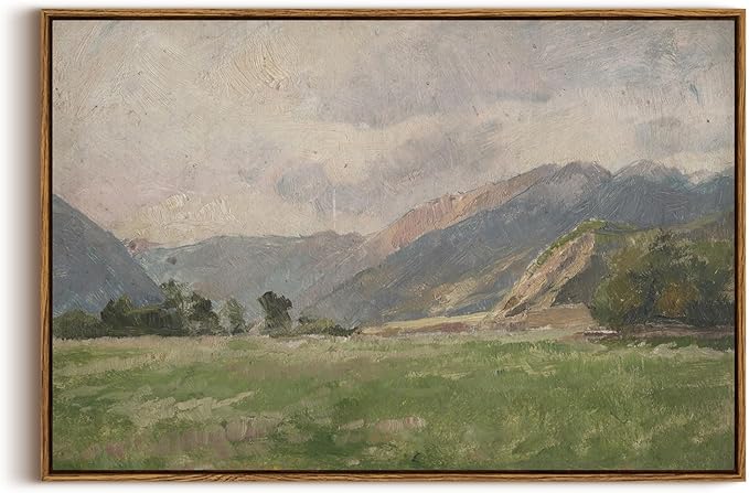 InSimSea Framed Canvas Wall Art Vintage Decor, Prairie Mountain Landscape Paintings, Large Prints, Farmhouse Decor, Natural Scenery Hanging Wall Decorations for Living Room Bedroom, 20"x30"