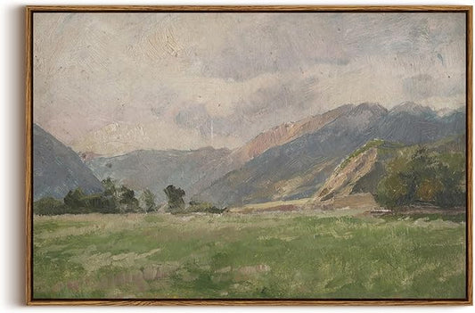 InSimSea Framed Canvas Wall Art Vintage Decor, Prairie Mountain Landscape Paintings, Large Prints, Farmhouse Decor, Natural Scenery Hanging Wall Decorations for Living Room Bedroom, 20"x30"