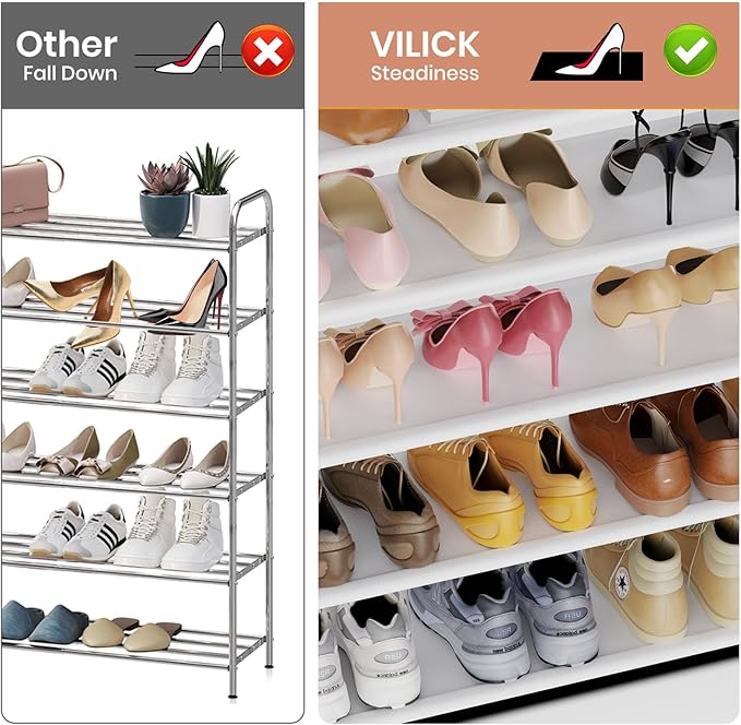 Shoe Rack for Closet Shoe Organizer Space Saver Storage for 20-25 Pair Shoe Shelf with Hook and Side Pocket Free Standing 5 Tier Shoe Rack Organizer for Entryway,Small Spaces, White