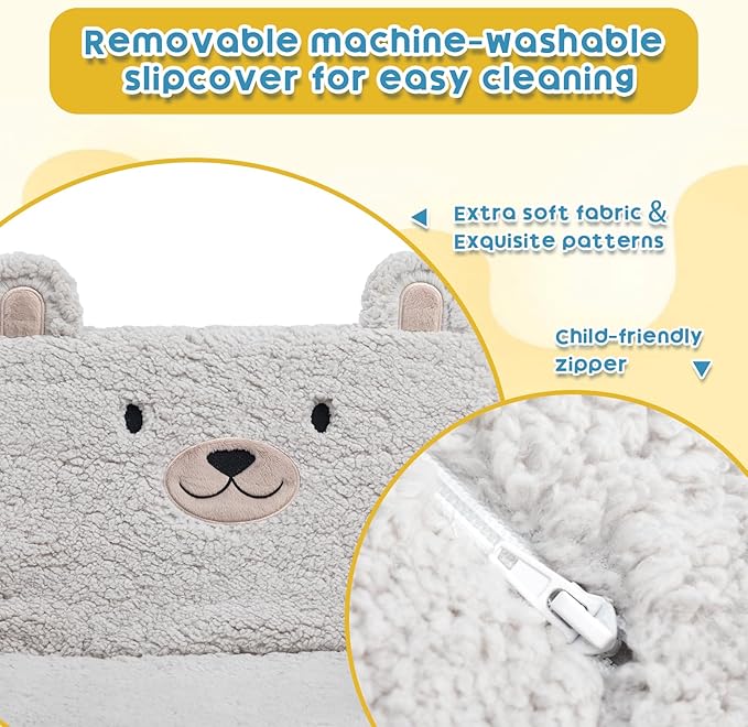 ALIMORDEN Fold Out Toddler Couch, Comfy 2-in-1 Cuddly Sherpa Bear Chair for Kids, Convertible Sofa to Lounger, Kids Cozy Corner Play Couch for Boys and Girls, Gary