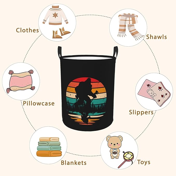 Big Foot Hiking Sunset Laundry Basket,Waterproof Laundry Hamper,Collapsible Organizer Basket for Storage Bin Toy Bins, Dirty Clothes Laundry Basket for Living Room/Bathroom/Bedroom