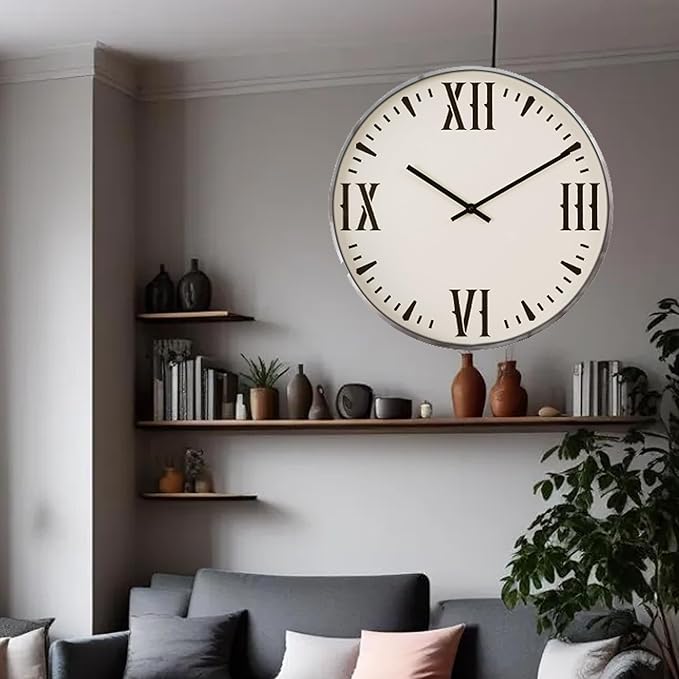 20 Inch Retro Decorative Wall Clocks, Silent Non-Ticking Battery Operated White Vintage Clock with Large Numbers, Easy to Read Kitchen Living Room, Bathroom and Office,Beige
