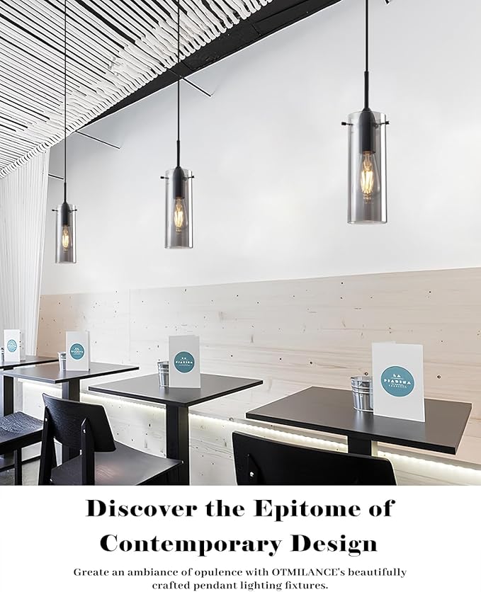 Smoke Gray Glass Pendant Lights Kitchen Island 3 Packs, Kitchen Pendant Lighting Over Island, Modern Hanging Pendant Light, Light Pendants for Kitchen Island, Living Room, Bathroom, Bedroom