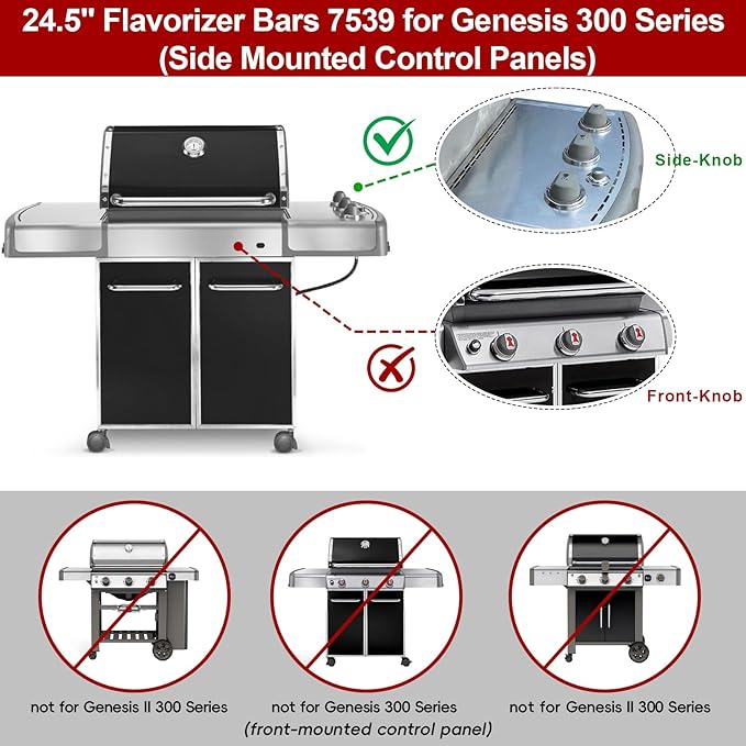 GasSaf 24.5 inch Flavorizer Bar Replacement for Weber 7539, 7540, Genesis 300 Series E-310, E-320, S-310, S-320, EP/CEP 310 & 320 (with Side Mounted Control Panels), 5-Pack Stainless Steel Flavor Bar
