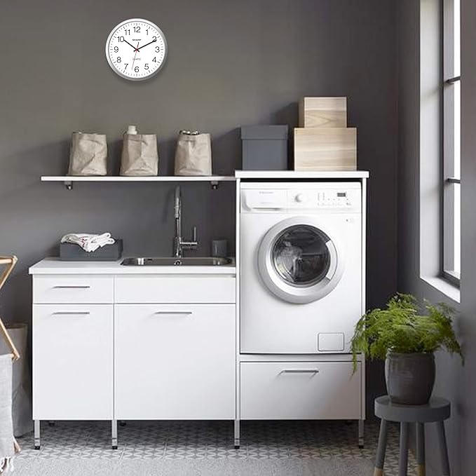 Sharp Wall Clock – Silver, Silent Non Ticking 14 Inch Quality Quartz Battery Operated Round Easy to Read Home/Kitchen/Office/Classroom/School Clocks, Sweep Movement