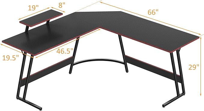 Homall L Shaped Gaming Desk Computer Corner Desk PC Gaming Desk Table with Large Monitor Riser Stand for Home Office Sturdy Writing Workstation (Black, 66 Inch)