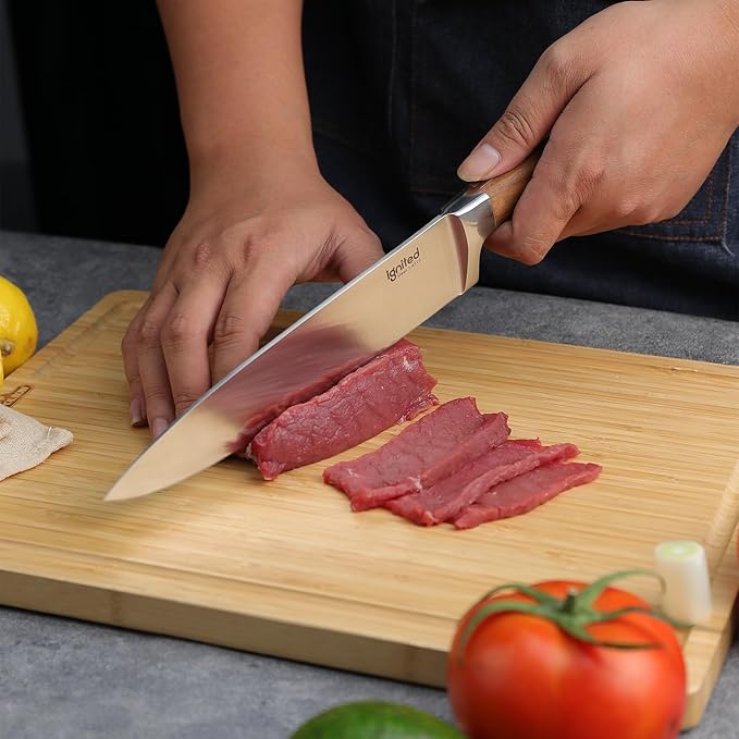 8 Inch Chef Knife, 1.4116 German High Carbon Steel Chef's Knife, Chefs Knife with Ergonomic Olive Wood Handle, Professional Full Tang Kitchen Knife with Gift Box