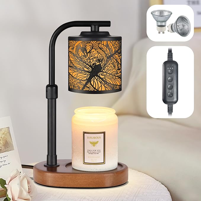 Candle Warmer Lamp with Timer, Electric Candle Lamp Warmer Birthday for Mom Women Home Bedroom Decor Wax Melt Warmer for Scented Wax with Jar Candles (Dragonfly)