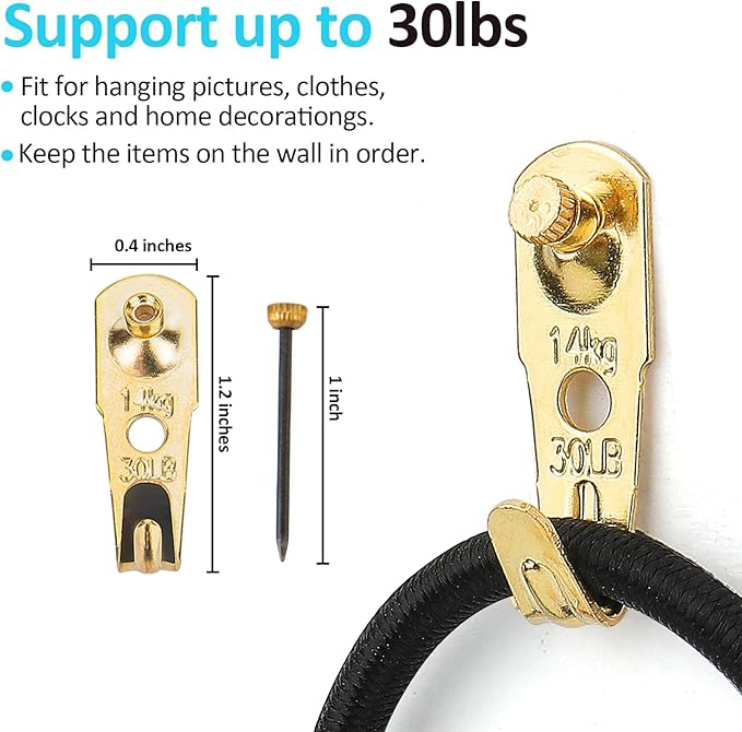 30 lb Picture Hangers (30 Set), Professional Hanging Hooks with Nails, Premium Drywall & Wooden Wall Picture Hangers