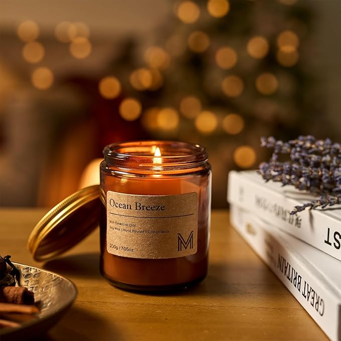 M&SENSE Oceanic Breeze Candles for Home Scented Aromatherapy Candle Gift Set for Women and Men,7.05oz Soy Wax Long Lasting Amber Jar Candles Gift for Birthday Housewarming Mother's Valentine Day