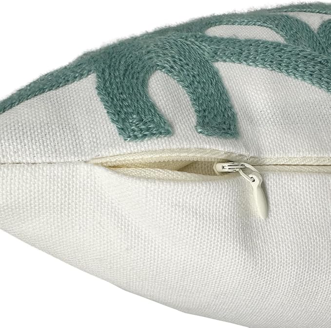 Alysheer Embroidered Lumbar Decorative Throw Pillow Cover 12"x 20", Classic Boho Mandala Embroidery Pattern Cotton Farmhouse Rectangular Cushion Case for Sofa Couch Living Room Bedroom(Dusty Blue)