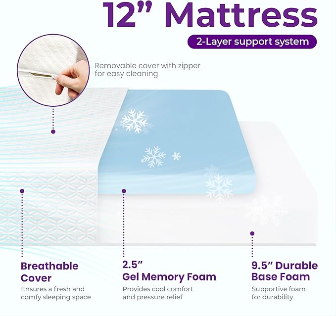 Gaeste 12 Inch Cal King Cooling Gel Memory Foam Mattress Medium Firm for Cool Sleep Pressure Relieving CertiPUR-US Certified Foam, Convenient Mattress in a Box Fiberglass Free (California King, 12 in)