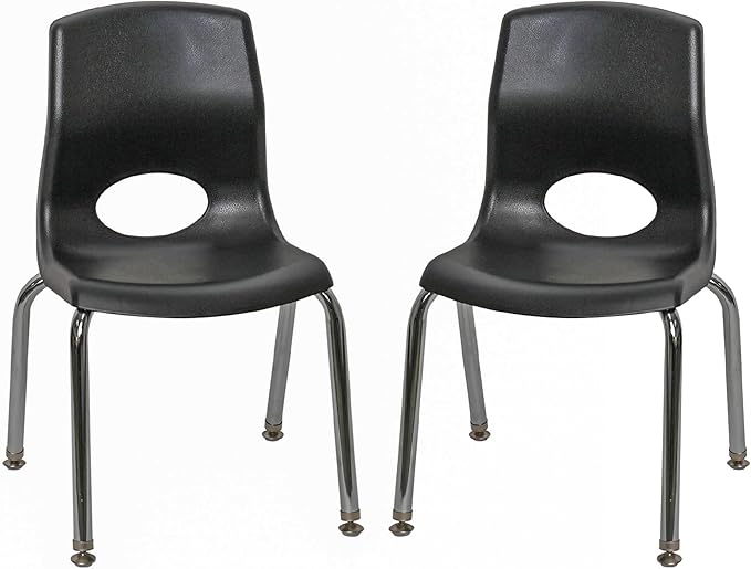Children’s Factory MyPosture Plus 12" Chair, Black with Chrome Legs, 2 Pack, Stackable Ergonomic Seating Solution for Classrooms and Homeschools