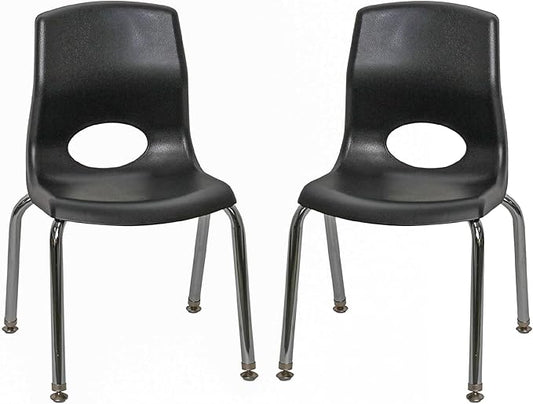 Children’s Factory MyPosture Plus 12" Chair, Black with Chrome Legs, 2 Pack, Stackable Ergonomic Seating Solution for Classrooms and Homeschools