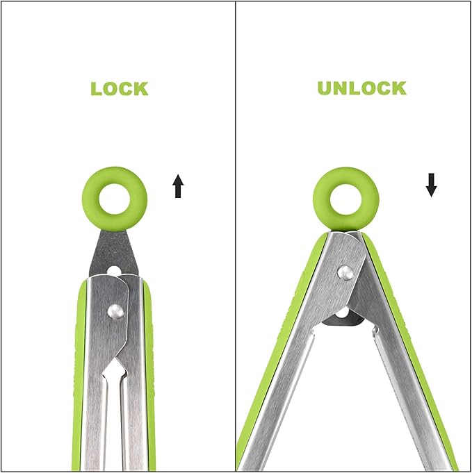 Premium 304 Stainless Steel Barbecue Turners, Heavy Duty Non-Stick BBQ Cooking Kitchen Tongs, 9" and 12" Green