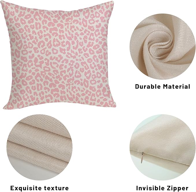 Leopard Print Pillow Covers 18x18 Pack of 2 Pink Animal Pattern Cheetah Decorative Throw Pillow Cover Outdoor Decor Boho Abstract Modern Pillowcase Farmhouse Linen Cushion Case for Home Sofa