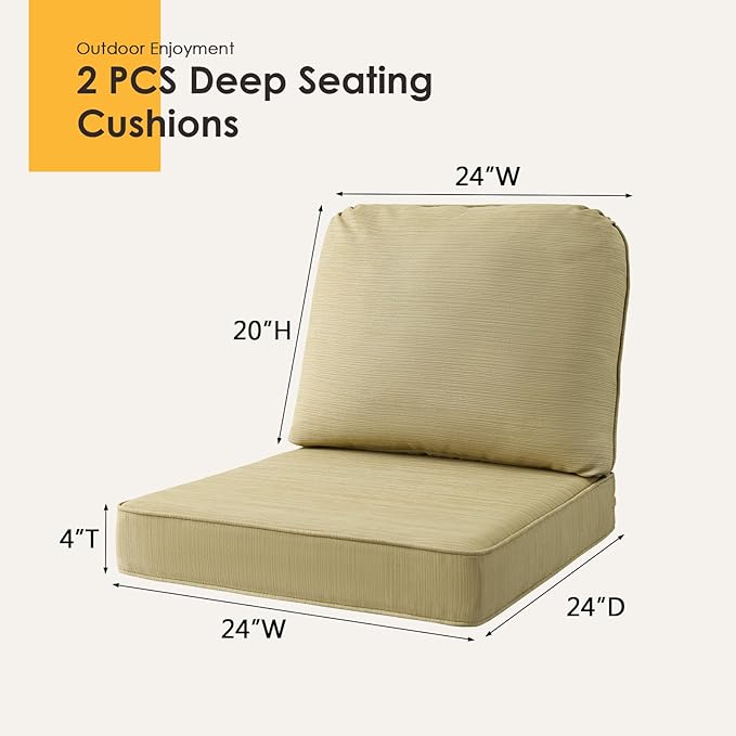 Outdoor Cushions for Patio Furniture Set of 2, 24"x24" Water Repellent Chair Cushions Removable Seat Bottom & Back Cushion Covers for Chair, Sofa, Couch, Warm Taupe