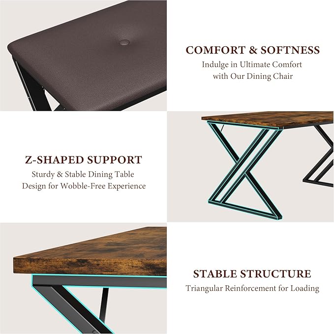GAOMON Dining Table with 2 Benches, Kitchen Table Set for 4, 3 Piece Dining Table Set for Small Space, Apartment, Saving Space for Kitchen, Dining Room (0.75'' Inch Cusion)