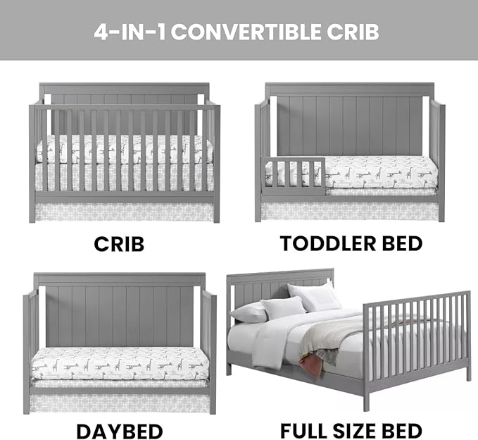 Oxford Baby Lazio 4-in-1 Convertible Crib, Dove Gray, GreenGuard Gold Certified