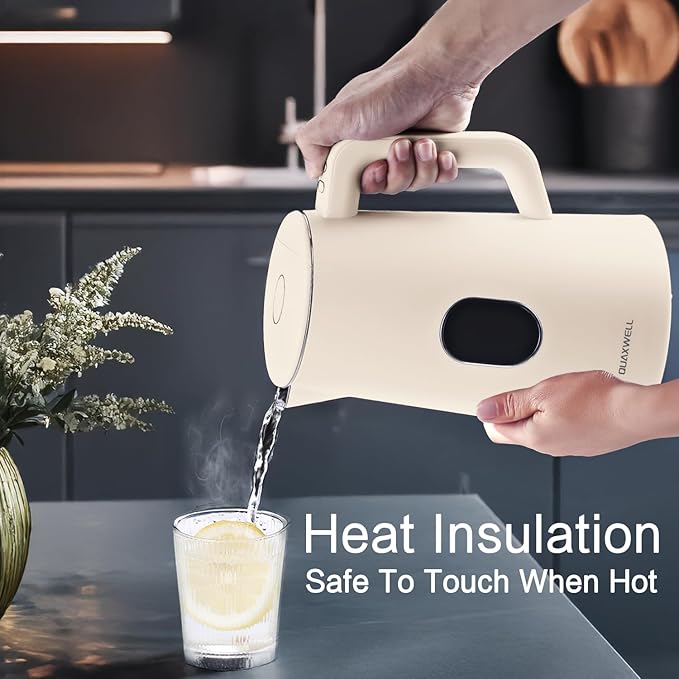 1.5L Electric Kettle Stainless Steel, Double Wall Cool Touch Teapot, Fast Boil,5 Temperature Control, LED Display, Auto Shut-Off,Keep Warm Function,Cream White