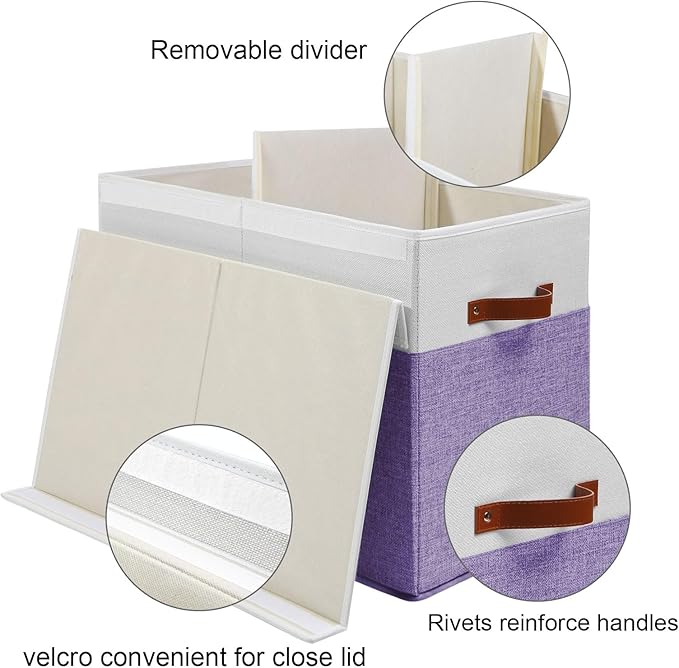 Large Toy Box with Lid, Sturdy Toy Storage Chest Bin Boxes Organizer Basket with Dividers for Toddlers, Kids, Boys, Girls, Nursery, Living Room, Bedroom, Playroom 25"x13" x16" (Purple and White)