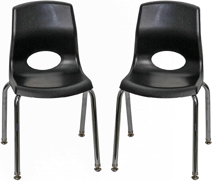 Children’s Factory MyPosture Plus 14" Chair, Black with Chrome Legs, 2 Pack, Stackable Ergonomic Seating Solution for Classrooms and Homeschools
