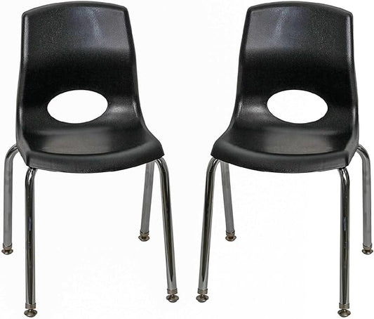 Children’s Factory MyPosture Plus 14" Chair, Black with Chrome Legs, 2 Pack, Stackable Ergonomic Seating Solution for Classrooms and Homeschools