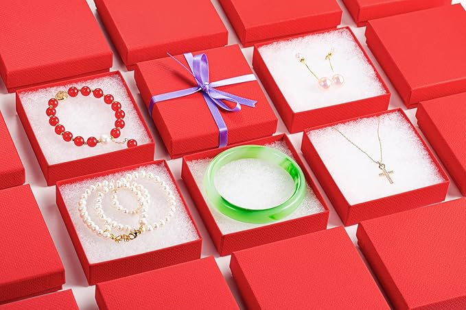 GEFTOL Jewelry Gift Boxes 40 Pack 3.5x3.5x1 Inch Cardboard Jewelry Boxes,Small Gift Boxes for Jewelry Earrings Necklaces Handmade Bangles Bracelets(Red)