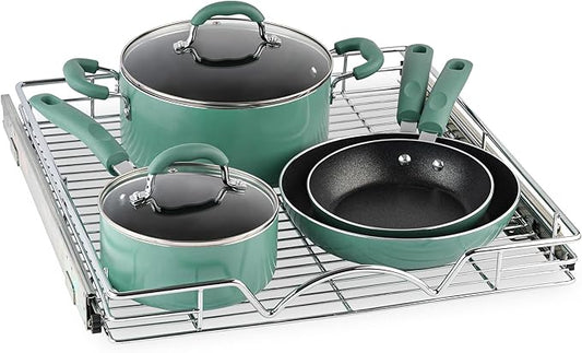 HOLDN’ STORAGE Pull Out Cabinet Organizer - Heavy Duty Steel with Smooth Slide-Out Drawers, Chrome Finish - 17" W x 17" D Basket, Fits 18.25" Cabinet Opening