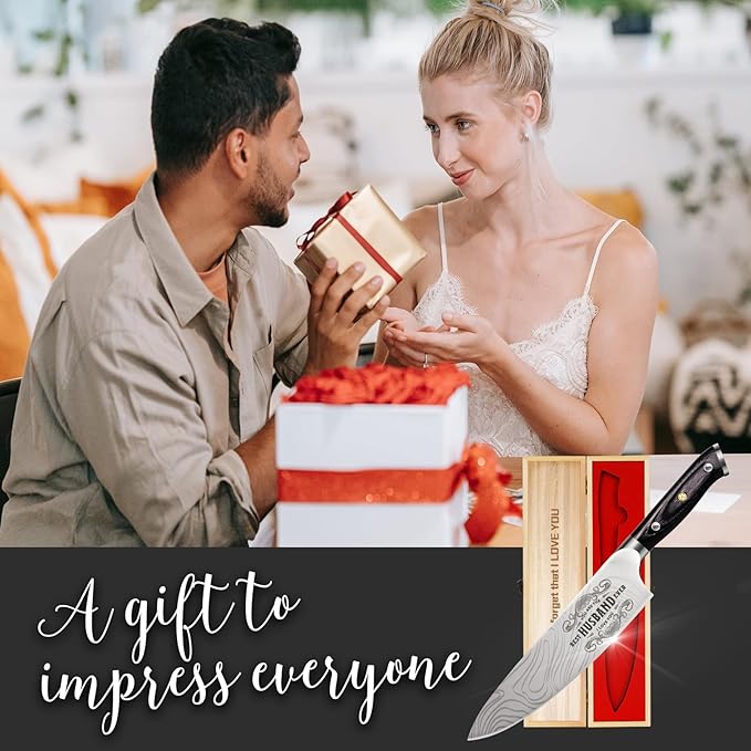 Gifts for Men Him Husband, 8 inch Professional German 1.4116 Chef Knife, Engraved Best Husband Ever Knife Gift, Anniversary Birthday Gift for Men, Christmas Fathers Days Husband Gifts