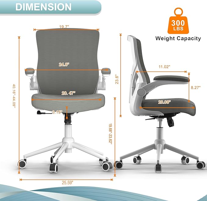 Office Chair, High Back Desk Chair Adjustable Height and Ergonomic Design Home Office Computer Chair Executive Lumbar Support Padded Flip-up Armrest Swivel Task Chair