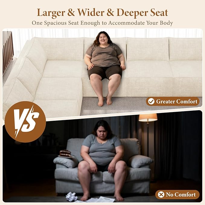 Vesgantti 143.7" Oversized Boneless Modular Couch, Modern 6 Seater Sectional Sofa with Ottoman & Deep Seat, Convertible Chenille Cloud Couches for Living Room, No Assembly Required, Beige