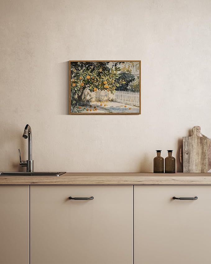 InSimSea Framed Canvas Wall Art Vintage Decor, Orange Trees Art Room Decor Aesthetic, Classic Rustic Farmhouse Wall Decoration for Bedroom Living Room Bathroom Gallery, 12x16inch