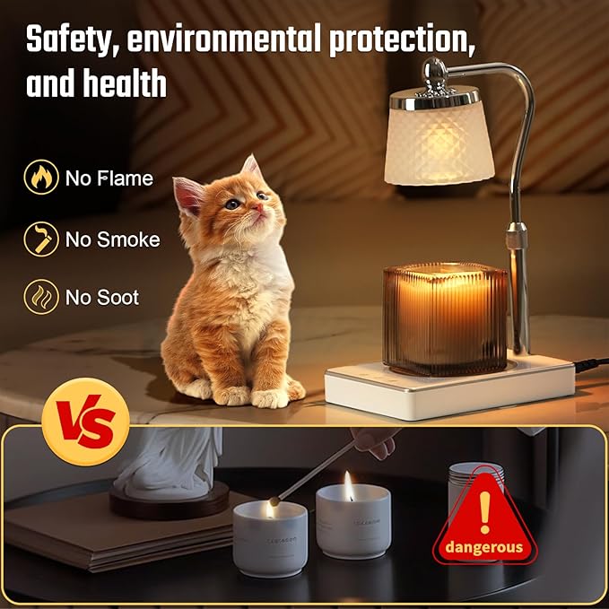 Touch-Type Modern Candle Warmer Lamp with Timer, Dimmer Adjustable Height Gifts for Women Office Home Decor Wax Melt Warmer for Scented Wax House Warming Gifts Candle Lamp Warmer Jar Candles