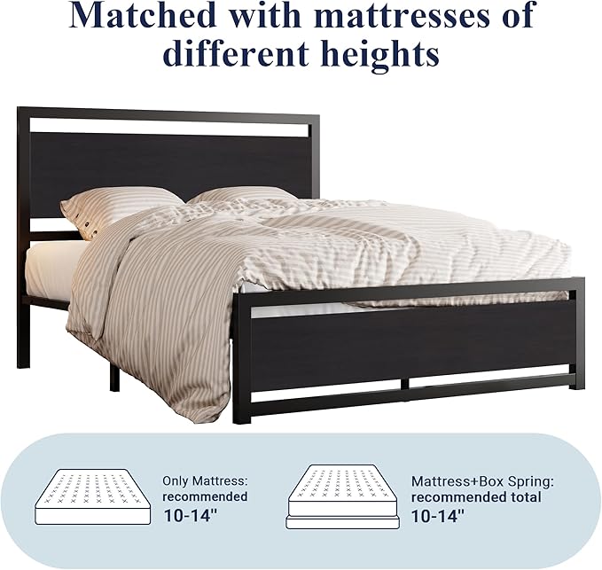 Allewie Full Bed Frame with Headboard, Heavy Duty Metal Platform Base with Strong Support, Underneath Storage Space, Stable Mattress Foundation, No Box Spring Needed, Black