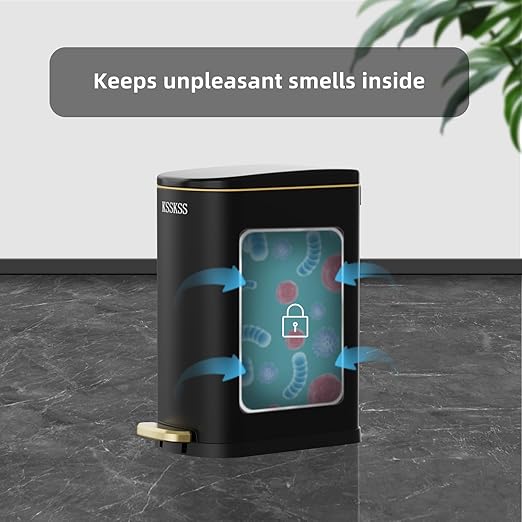 2.6 Gallon Slim Bathroom Trash Can with Soft Close Lid, 10L Stainless Steel Garbage Can with Removable Liner Bucket, for Narrow Spaces, Bathroom, Bedroom (Matt Black)