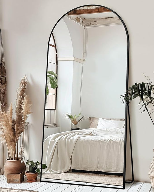 Full Length Mirror with Stand, 76"x34" Arched Full Body Mirror, Large Stand Up Mirrors, Aluminum Frame Floor Standing Mirrors, Freestanding Hanging Leaning Mounted for Bedroom Living Room, Black