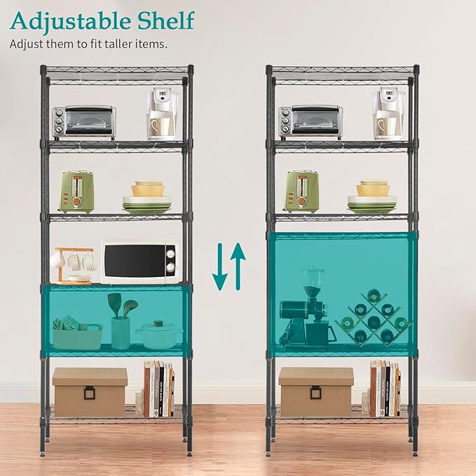 PayLessHere 6-Shelf Adjustable Standing Shelf Storage Shelf Wire Shelving Unit Metal Shelves Unit Shelving 13" W X 23D X 59 "H,Black