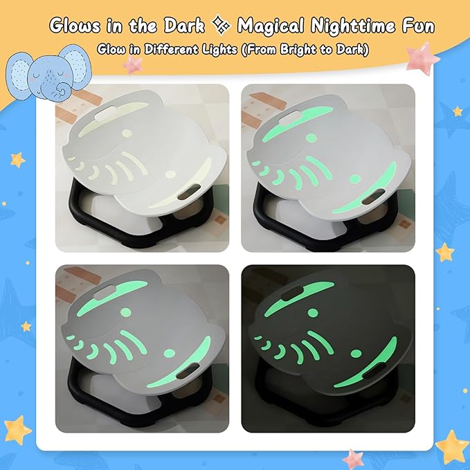 Glow-in-The-Dark Elephant Sensory Spinning Chair for Kids, Autism Sensory Toys, Sit and Spin Swivel Seat for Autistic Children, ADHD & Sensory Room Must Haves, Boosts Balance, Ages 3+ (Grey)