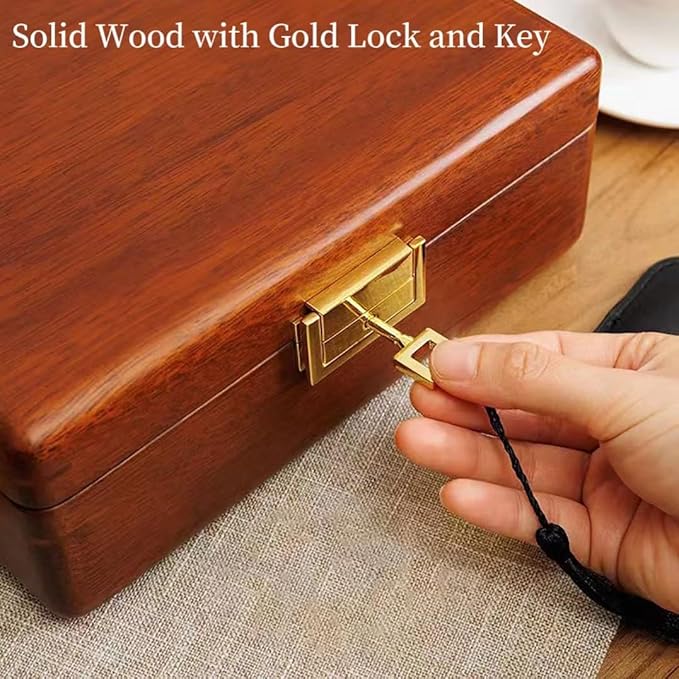 Bescott 2 Layer Solid Wooden Jewelry Box with Lock and Key for Women Men Vintage Velvet Wood Jewelry Organizer Storage for Earrings Rings Necklaces Bracelet Watch Mother’s Day Gift