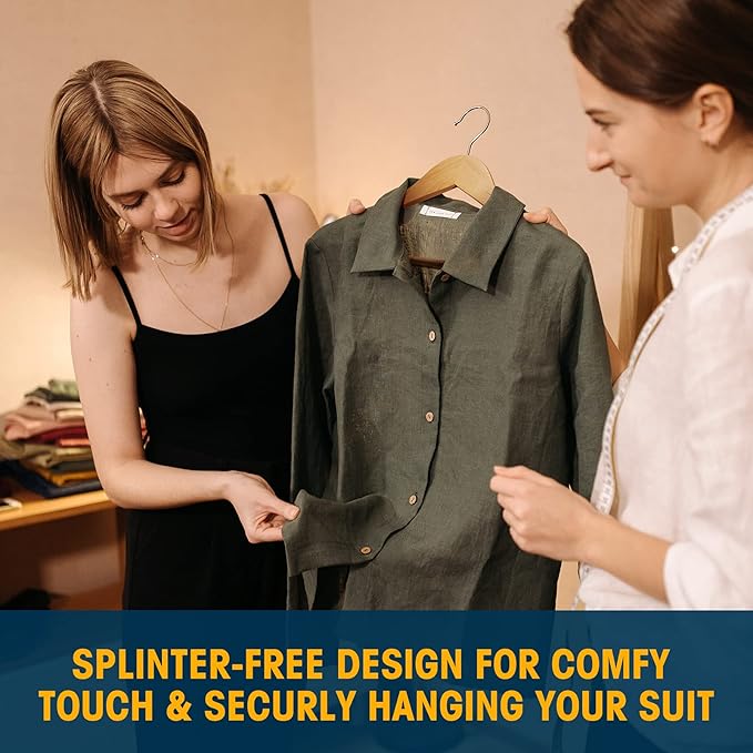 Wooden Hangers - 30 Pack Solid Wood Clothes Hangers with Bar for Closet (Natural)