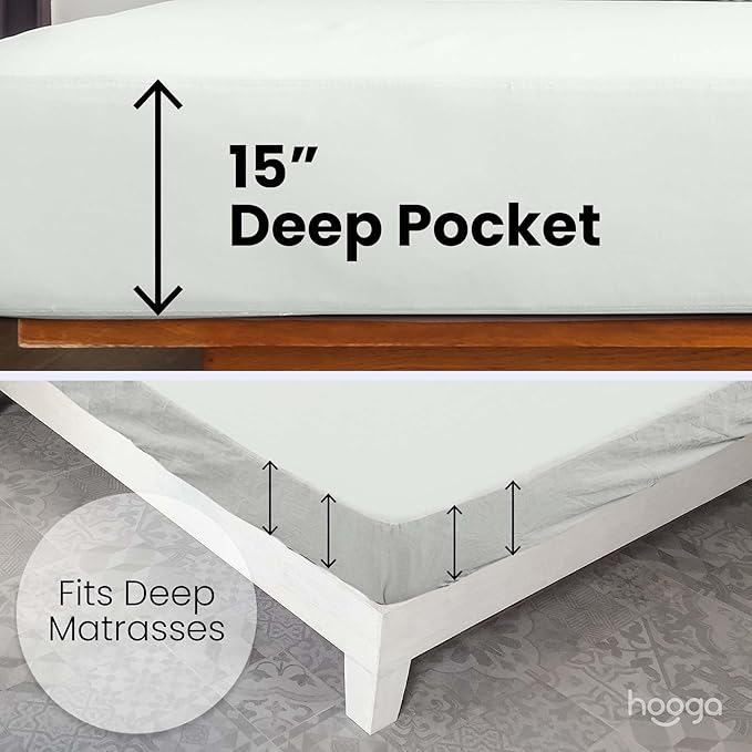 Hooga Grounding Sheet, Organic Fitted Grounded Sheet for Improved Sleep, Pain Relief - Earth Connected Bedding 78”x80”x15” King Size, Pure Silver Fiber and Cotton, Grounding Cord Included. Off White