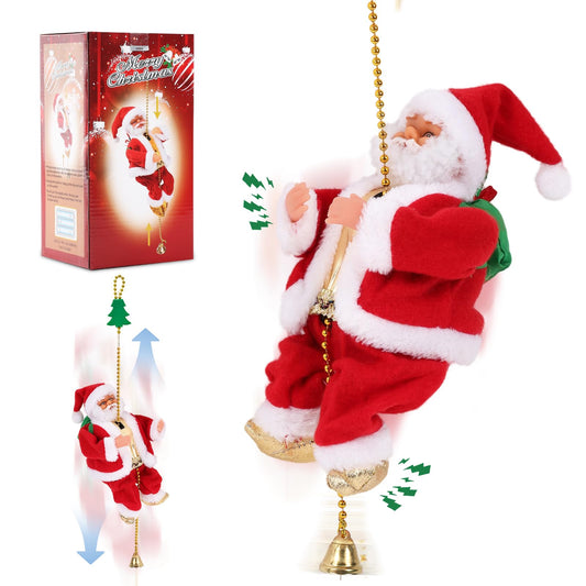 Gfilay 2025 Upgraded Climbing Santa with Music, Animated Electric Santa Claus on Rope, Musical Christmas Tree Ornament, Battery Operated Holiday Decoration Gift