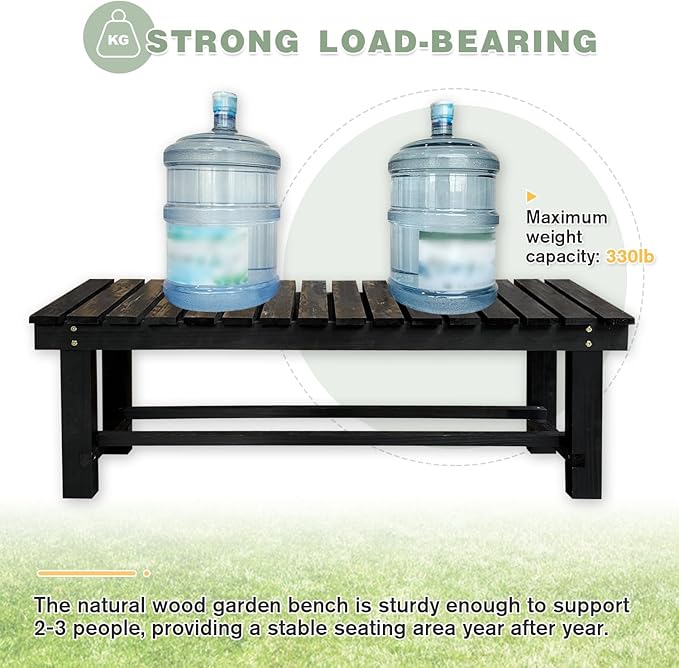 Outdoor Garden Bench, 3-Person Wood Patio Bench Weatherproof Outdoor Backless Bench, Anti-Corrosion and Anti-Rust Garden Benches for Garden Lawn Porch Park Backyard (Black,47.25''/120cm)