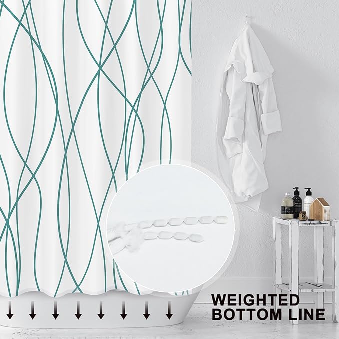 Punkray Seaweed Green Striped Polyester Shower Curtain for Bathroom with Hooks, Waterproof Bath Accessories Hotel Style - Machine Washable 72 x 72