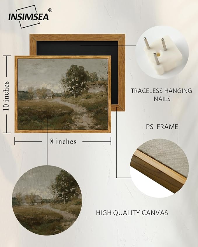 InSimSea Framed Canvas Wall Art, Vintage Outskirts Painting Prints for Farmhouse & Bedroom Decor, Small Bathroom Wall Art, 8"x10"