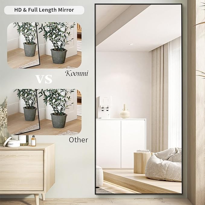 Koonmi Large Mirror Full Length 35"x78", Floor Body Mirror with Stand, Metal Frame Wall-Mounted Full Size Mirrors for Hanging Leaning or Standing, Black