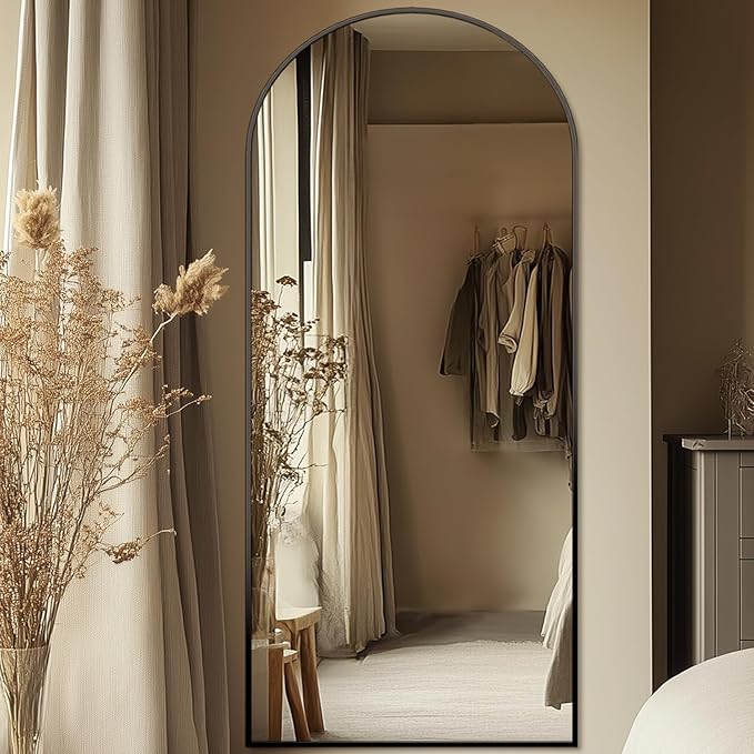 Full Length Mirror, 71"x32" Oversized Arched Large Standing, Tall Body Floor Wall Hanging for Bedroom Living Room Aluminum Frame,Black