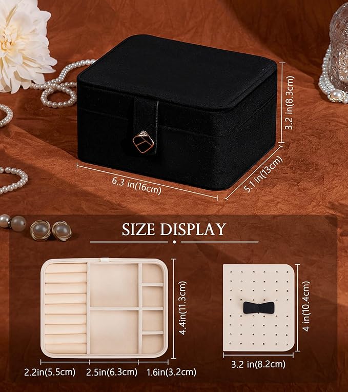 Homde Jewelry Box Small for Women: Ring Earring Organizer Storage for Dresser - Necklace Bracelets Holder with Multi Compartments(Black)