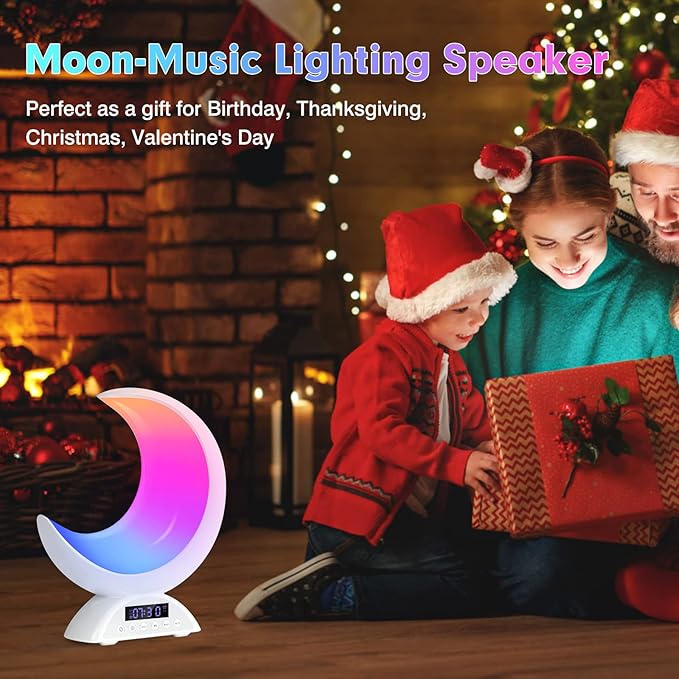 Touch Moon Table Lamp with Time Alarm Clock, RGB Adjustable Light with Bluetooth, with Scene Mode and Music Mode, Warm White LED Moon Light, Suitable for Home Decoration, Bedroom Living Room Desk.